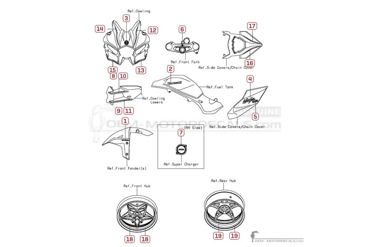 Adesivi per Kawasaki NINJA H2 | ZX1000 2015 • Kawasaki Adesivi OEM