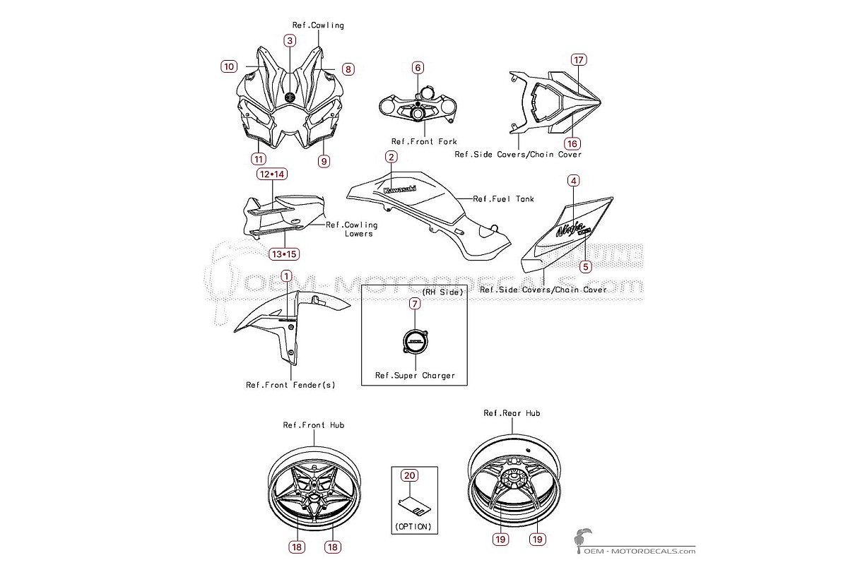 Pegatinas para Kawasaki NINJA H2 | ZX1000 2016 • Kawasaki Pegatinas OEM