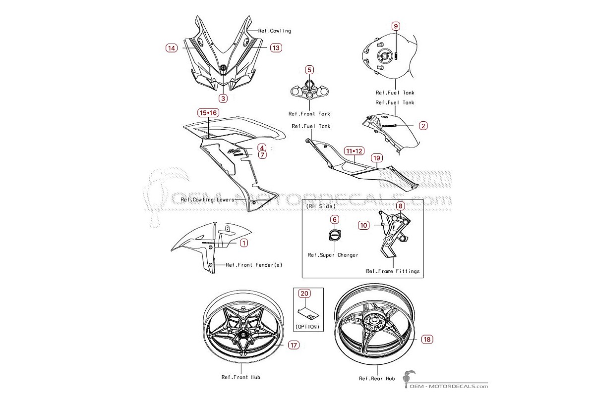 Pegatinas para Kawasaki NINJA H2 | ZX1000 SX SE 2018 • Kawasaki Pegatinas OEM