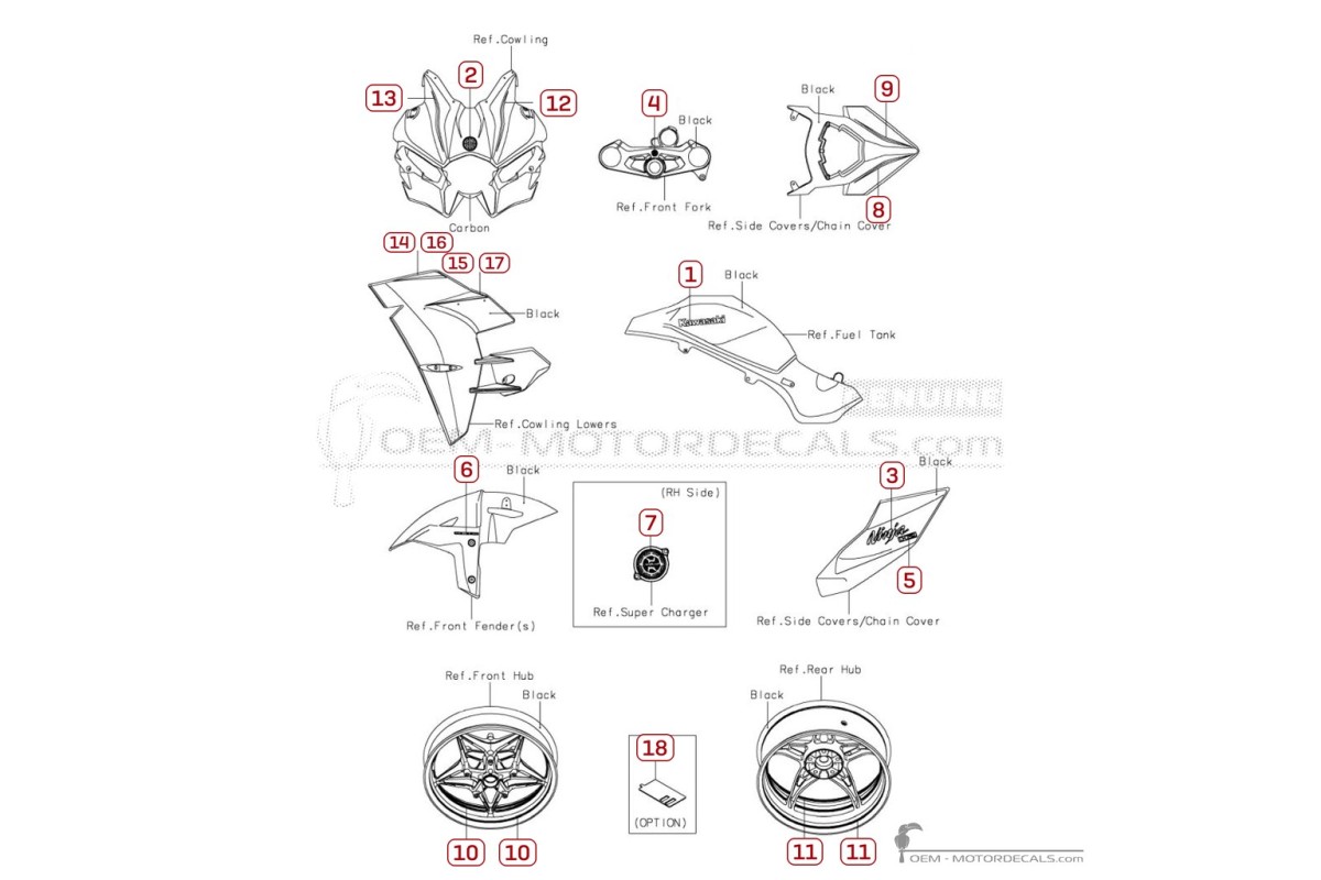 Pegatinas para Kawasaki NINJA H2 | ZX1000 Carbon  2019 • Kawasaki Pegatinas OEM