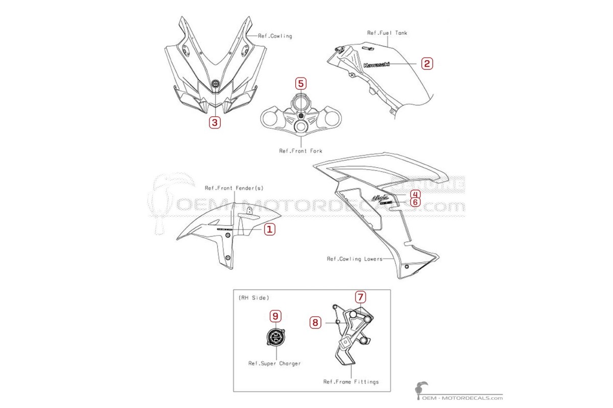 Adesivi per Kawasaki NINJA H2 | ZX1000 SX 2019 • Kawasaki Adesivi OEM