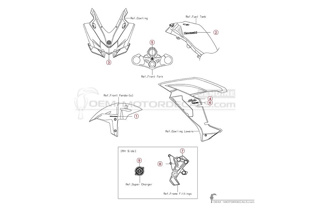 Pegatinas para Kawasaki NINJA H2 | ZX1000 SX 2019 • Kawasaki Pegatinas OEM