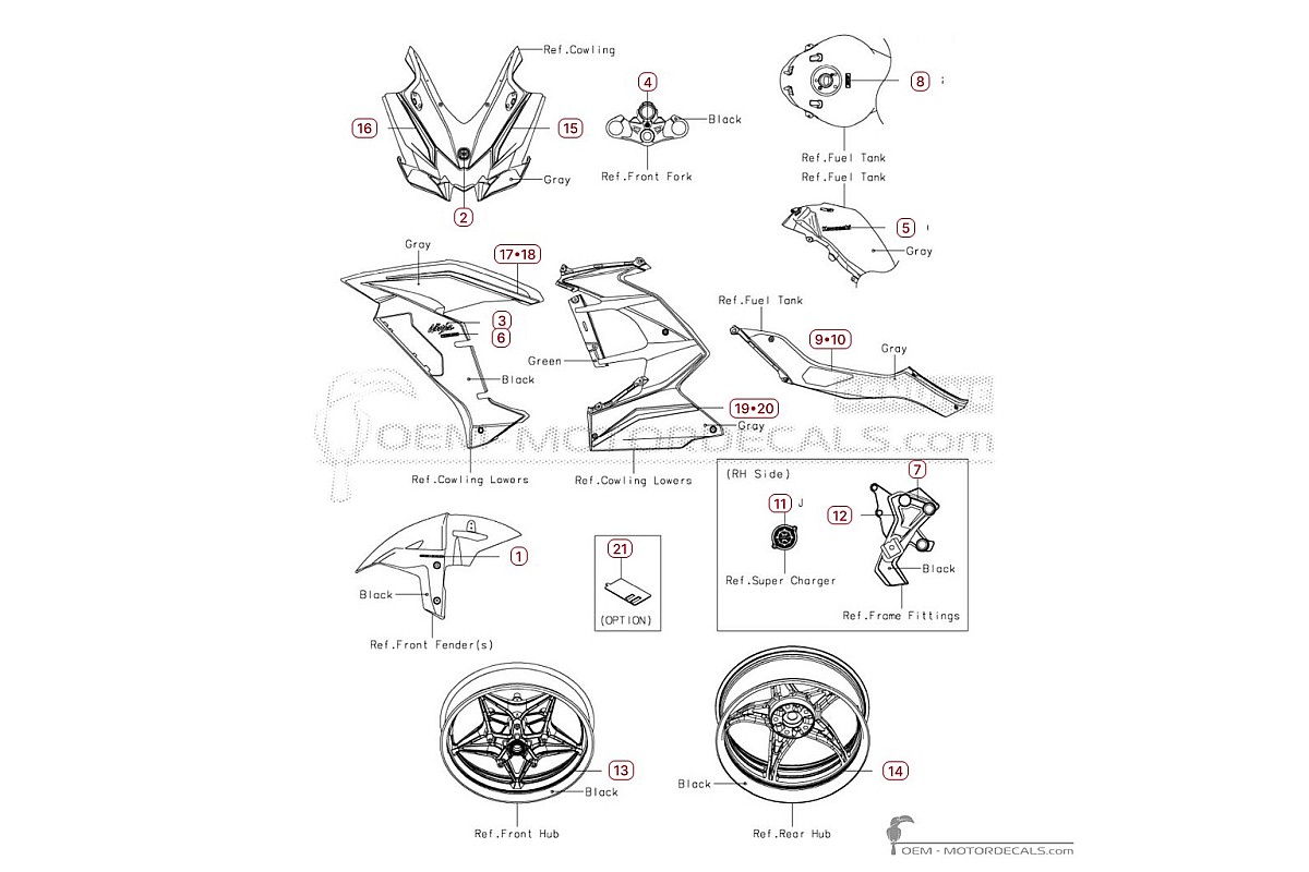 Pegatinas para Kawasaki NINJA H2 | ZX1000 SX SE + 2019 • Kawasaki Pegatinas OEM