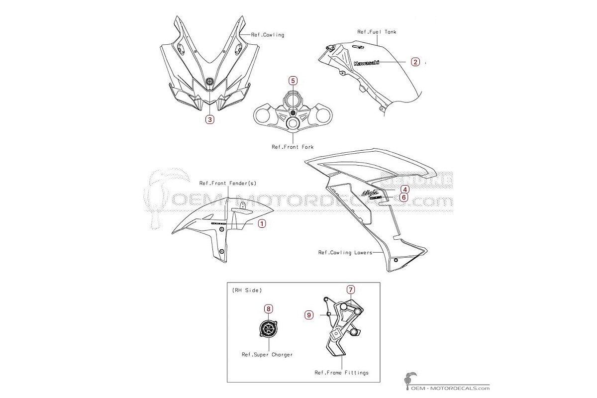 Pegatinas para Kawasaki NINJA H2 | ZX1000 SX 2020 • Kawasaki Pegatinas OEM