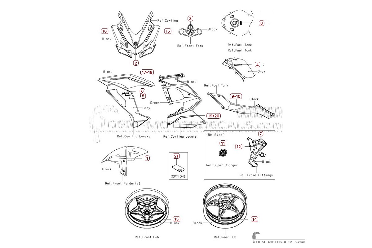 Pegatinas para Kawasaki NINJA H2 | ZX1000 SX SE 2020 • Kawasaki Pegatinas OEM