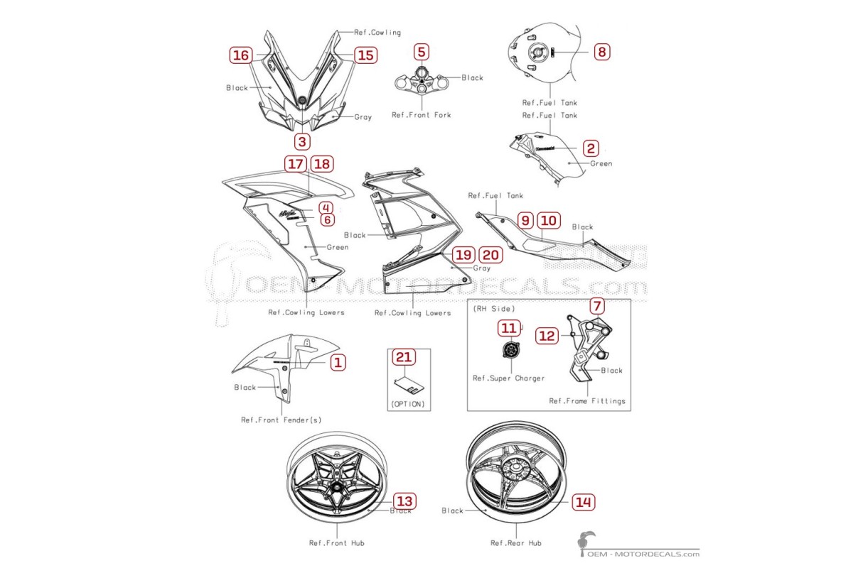 Adesivi per Kawasaki NINJA H2 | ZX1000 SX SE + 2021 • Kawasaki Adesivi OEM