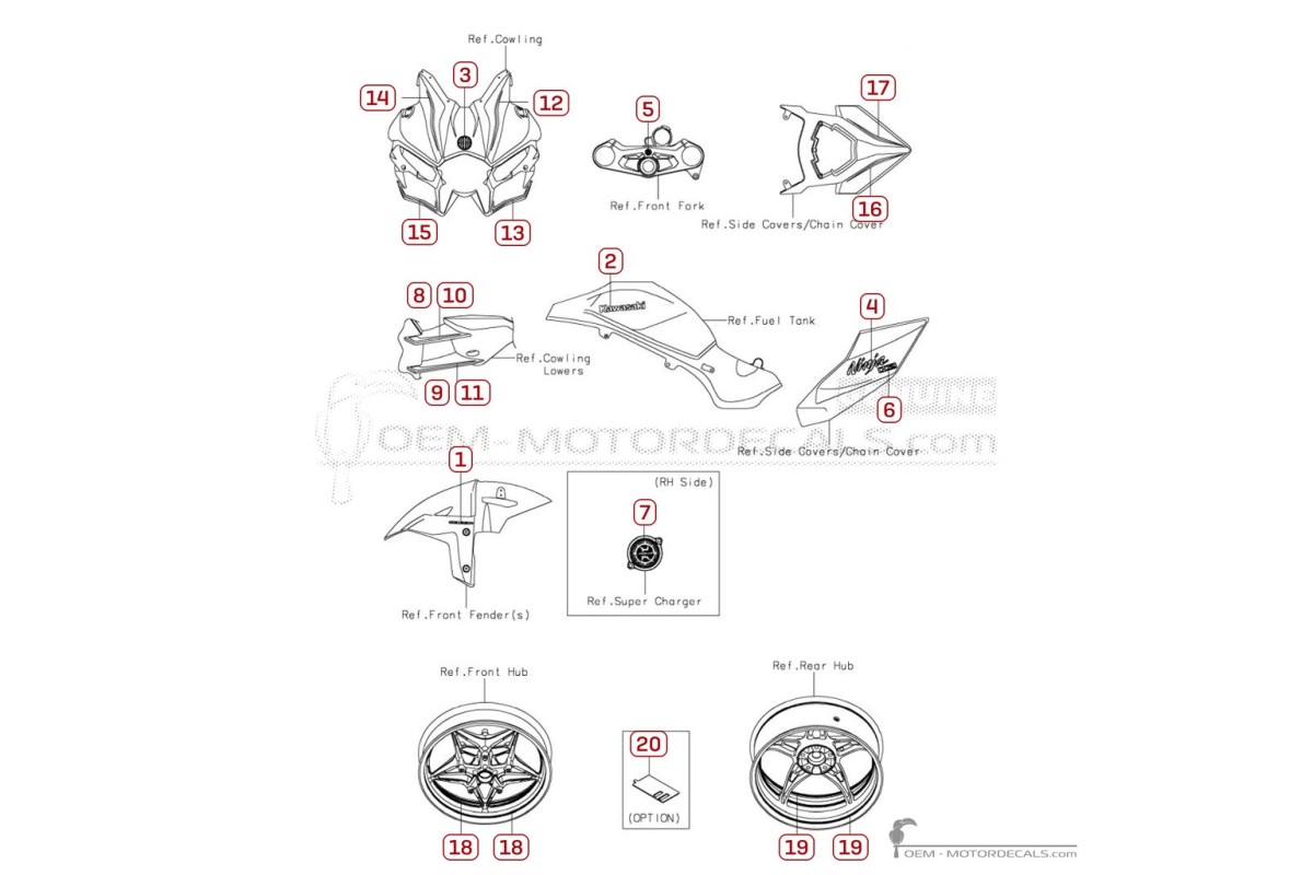 Pegatinas para Kawasaki NINJA H2 | ZX1000 2024 • Kawasaki Pegatinas OEM