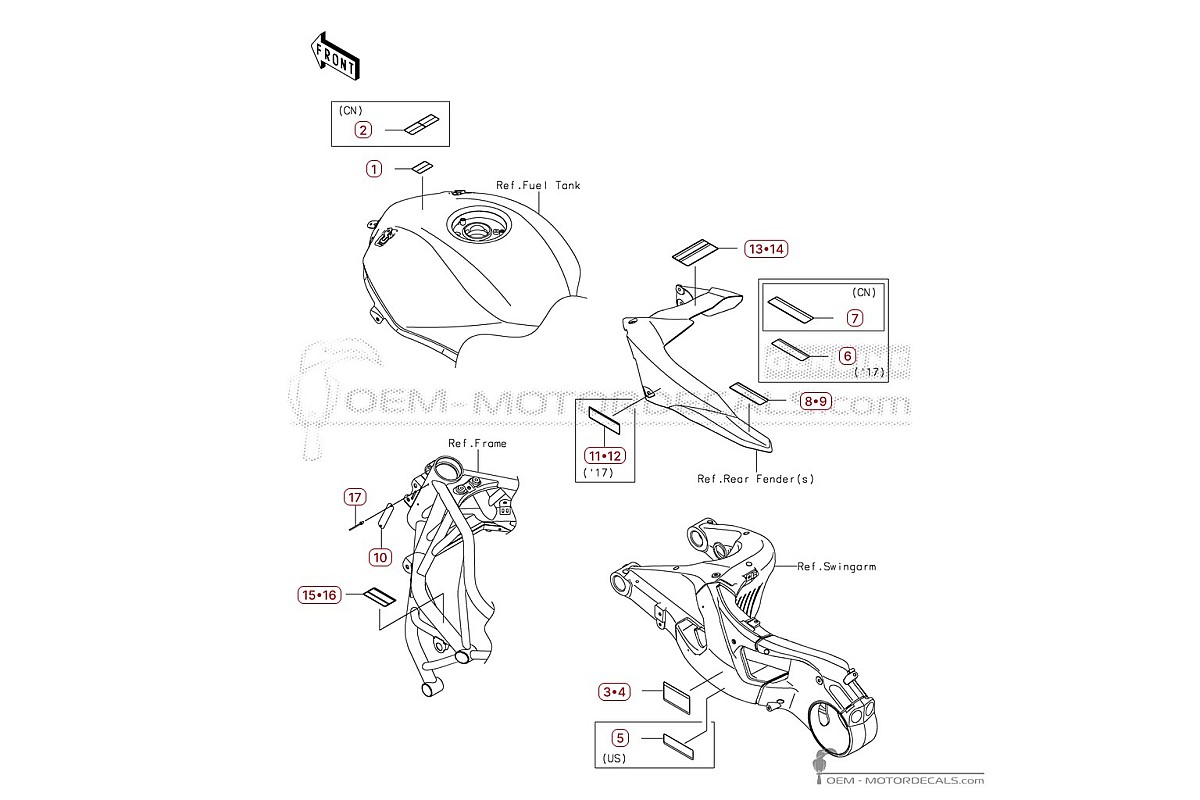 Pegatinas para Etiquetas de precaución • Kawasaki Pegatinas OEM