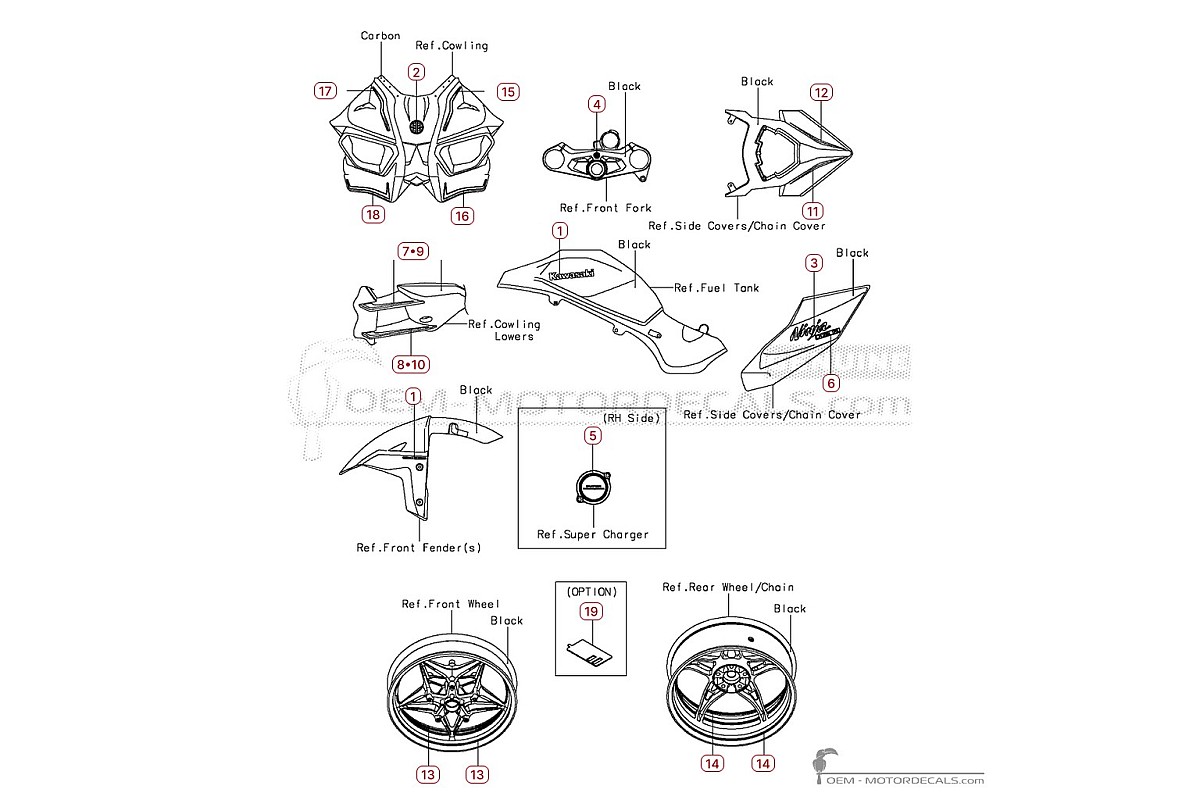 Pegatinas para Kawasaki NINJA H2R | ZX1000 2016 • Kawasaki Pegatinas OEM
