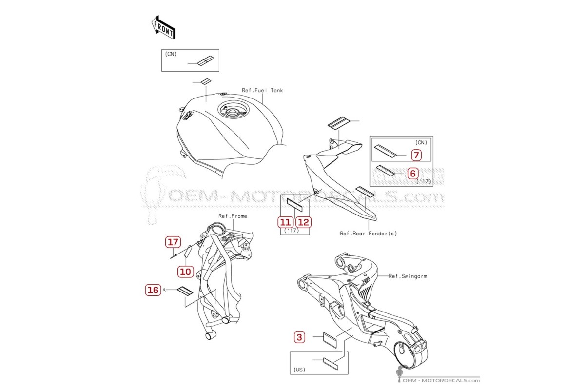 Aufkleber für Warnhinweise • Kawasaki OEM-Aufkleber