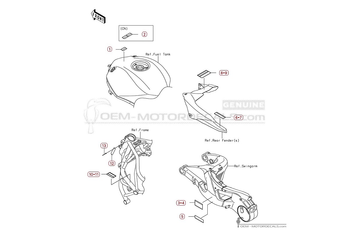 Pegatinas para Etiquetas de precaución • Kawasaki Pegatinas OEM