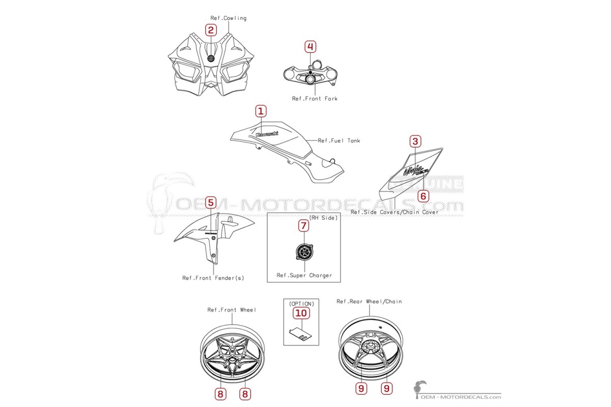 Pegatinas para Kawasaki NINJA H2R | ZX1000 2025 • Kawasaki Pegatinas OEM