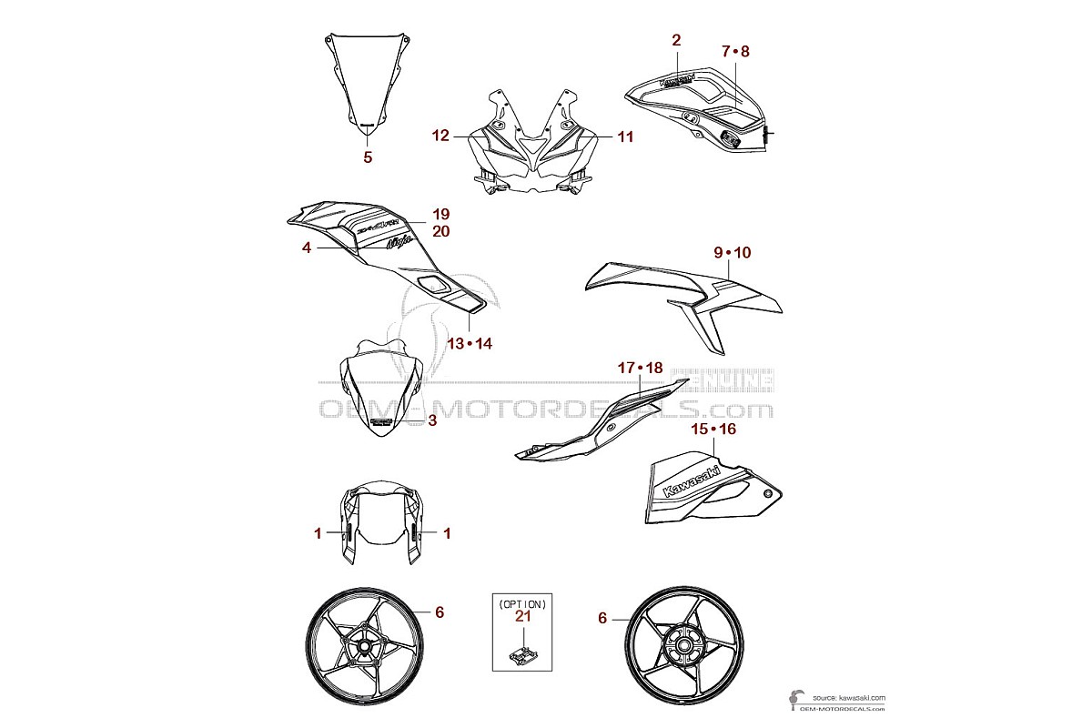 Autocollants pour Kawasaki NINJA ZX-4RR 2025 - Vert • Kawasaki Autocollants OEM