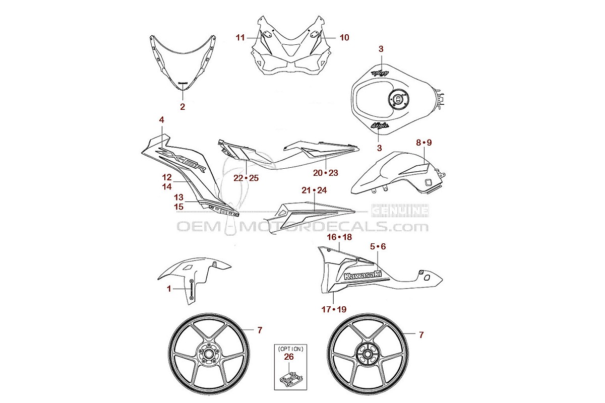 Decals for Kawasaki NINJA ZX-6R 2025 - Black • Kawasaki OEM Decals