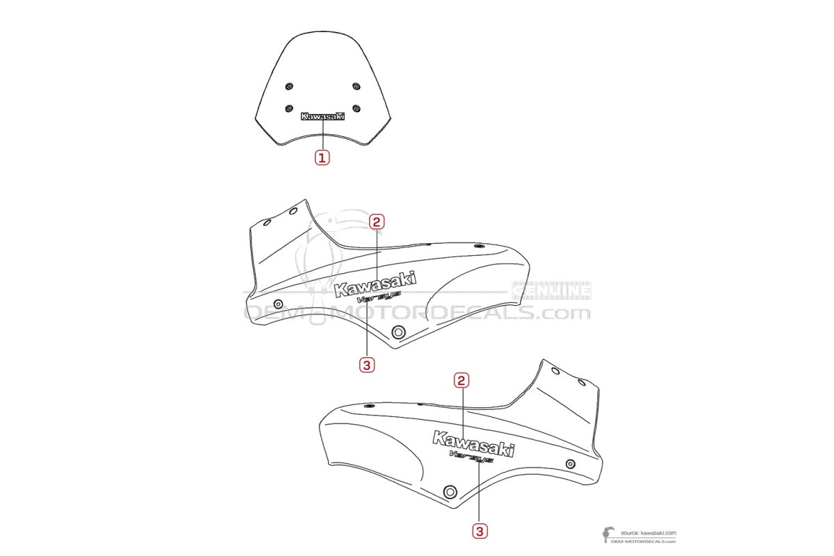 Stickers voor Kawasaki KLE650 VERSYS 2008 - Zwart • Kawasaki OEM Stickers