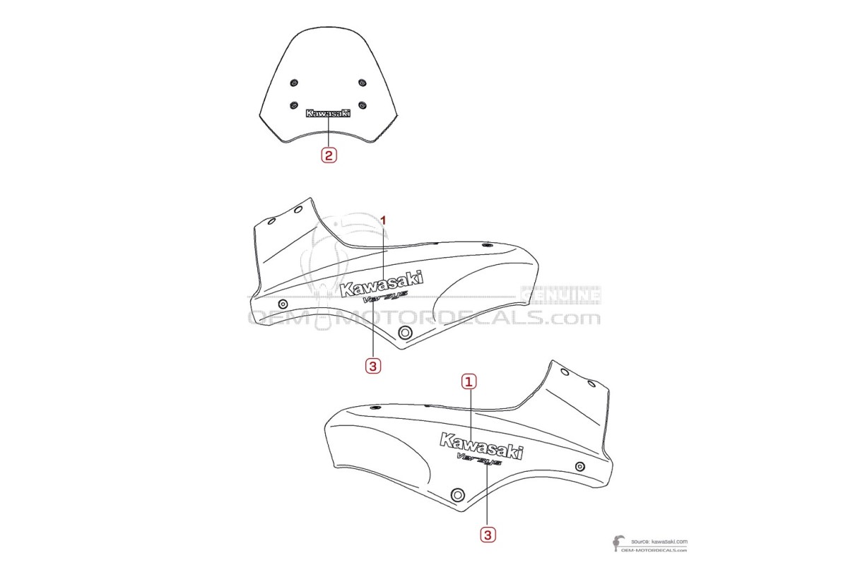 Stickers voor Kawasaki KLE650 VERSYS 2008 - Rood • Kawasaki OEM Stickers