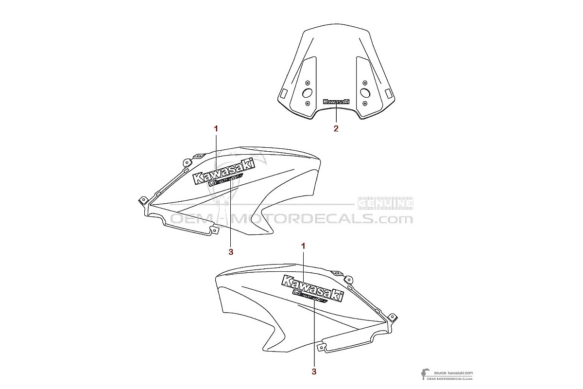Autocollants pour Kawasaki KLE650 VERSYS 2016 - Blanc • Kawasaki Autocollants OEM