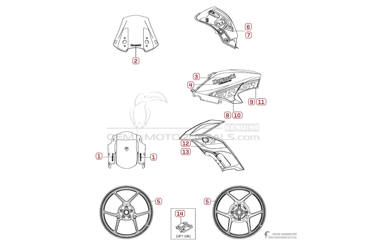 Stickers voor Kawasaki KLE650 VERSYS 2018 - Groen • Kawasaki OEM Stickers