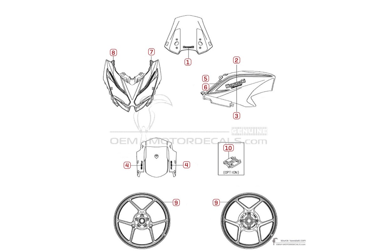 Stickers voor Kawasaki KLE650 VERSYS 2018 - Groen • Kawasaki OEM Stickers