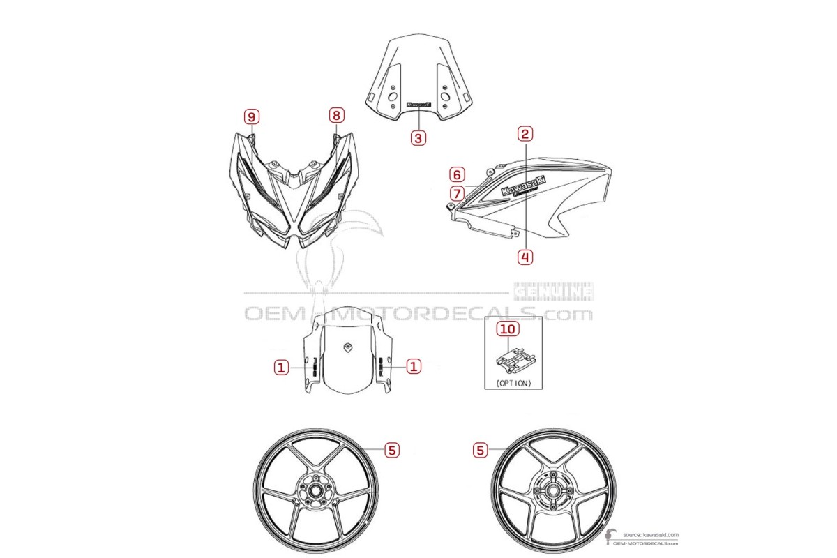 Stickers voor Kawasaki KLE650 VERSYS 2018 - Wit • Kawasaki OEM Stickers