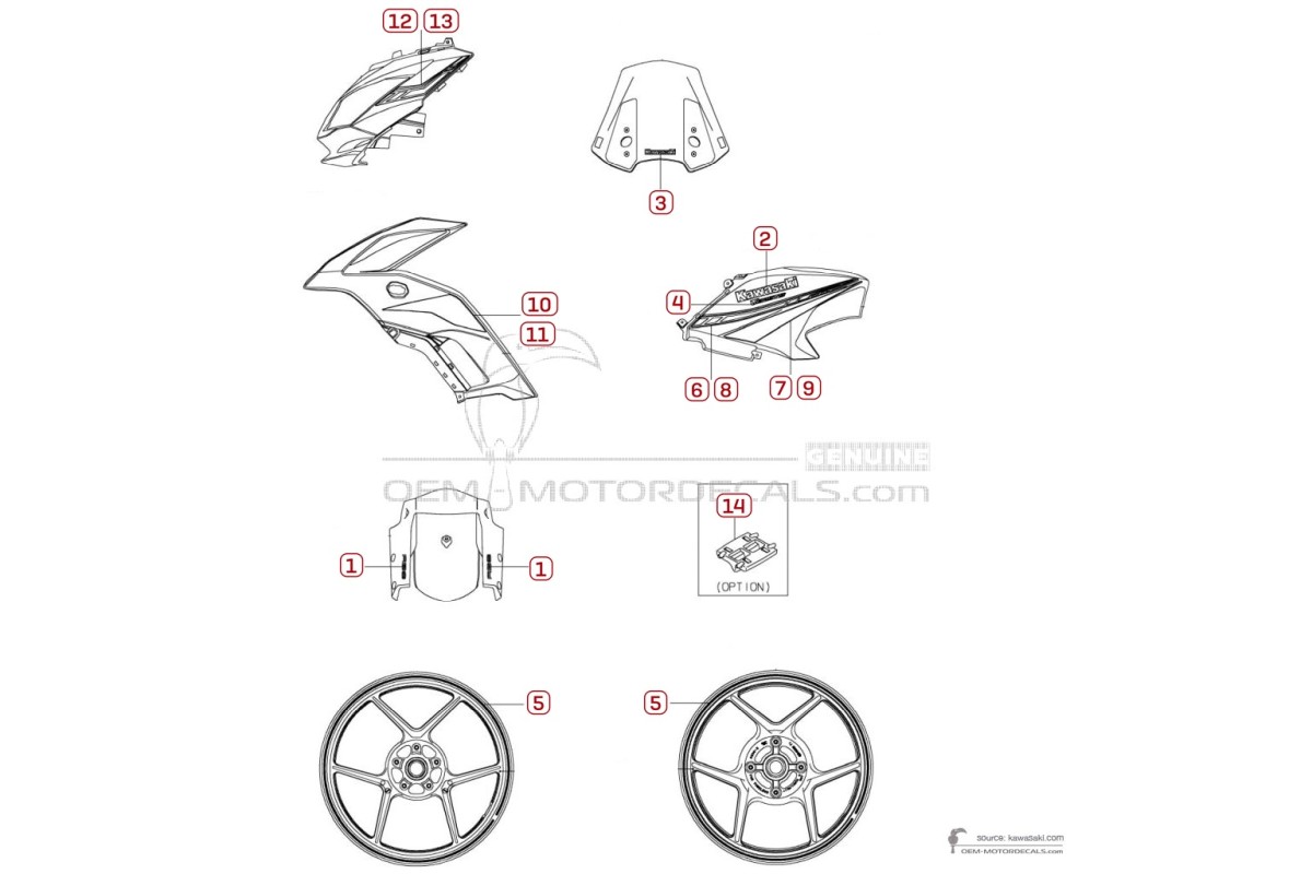 Stickers voor Kawasaki KLE650 VERSYS 2019 - Groen • Kawasaki OEM Stickers