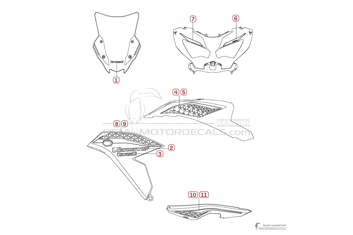 Stickers voor Kawasaki KLE650 VERSYS 2022 - Zwart • Kawasaki OEM Stickers