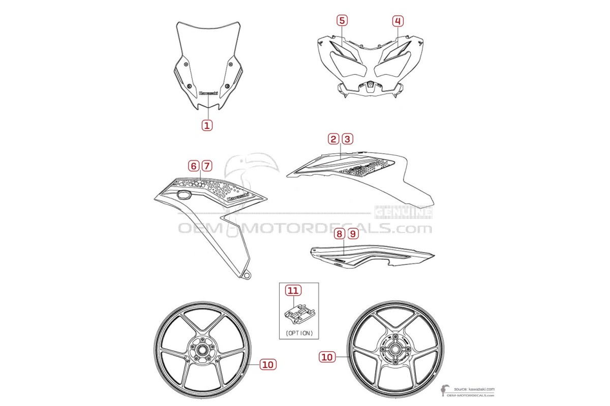 Adesivi per Kawasaki KLE650 VERSYS 2022 - Argento • Kawasaki Adesivi OEM