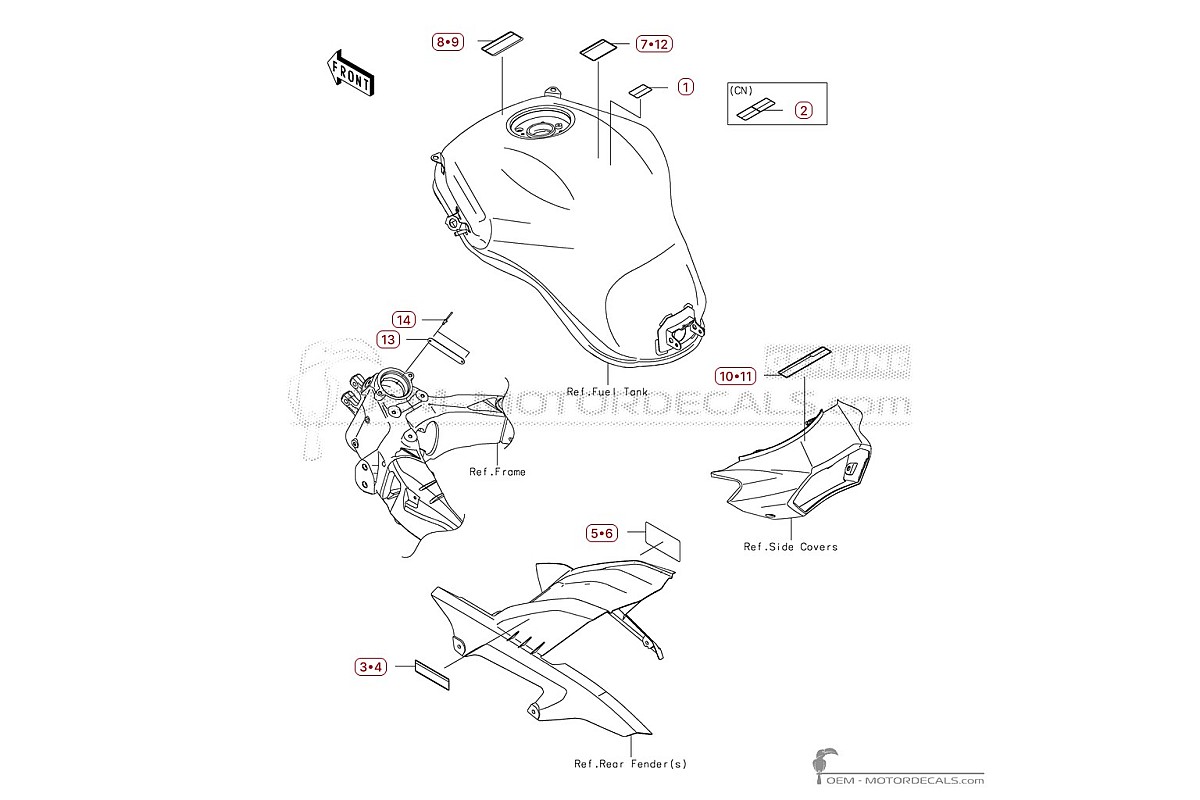 Pegatinas para Etiquetas de precaución • Kawasaki Pegatinas OEM