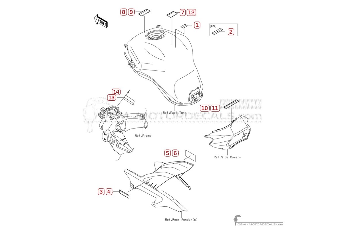 Pegatinas para Etiquetas de precaución • Kawasaki Pegatinas OEM