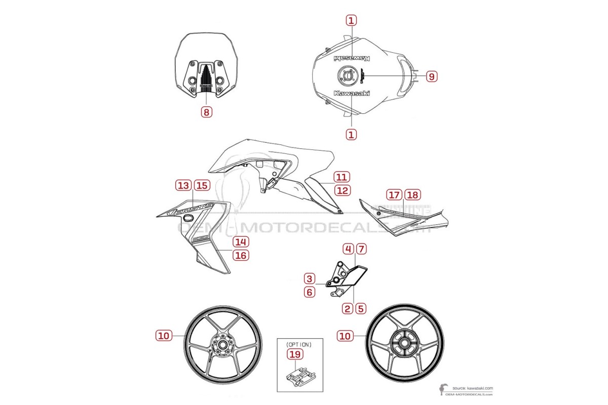 Naklejki do Kawasaki VERSYS 1100S 2025 - Czarny • Kawasaki Naklejki OEM