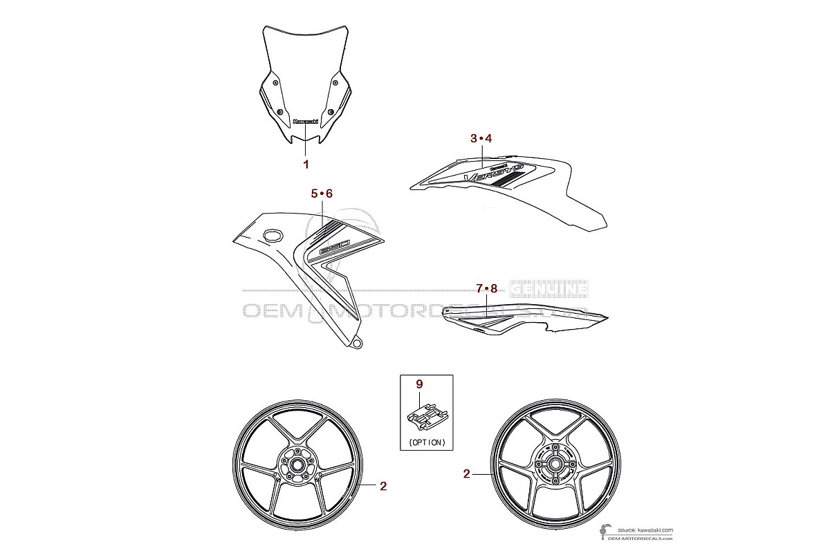 Adesivi per Kawasaki VERSYS | KLE650 2025 - Grigio • Kawasaki Adesivi OEM