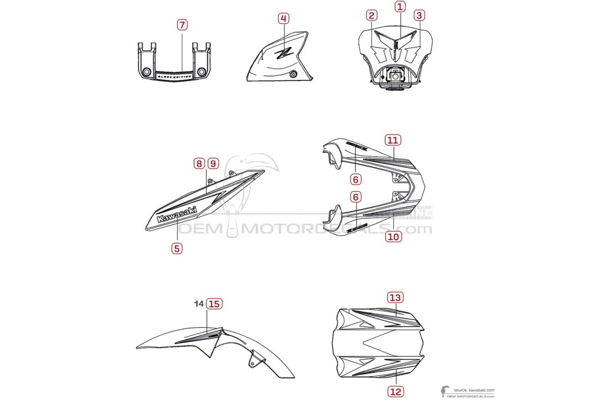 Autocollants pour Kawasaki Z1000 Special Edition 2013 - Noir Blanc • Kawasaki Autocollants OEM