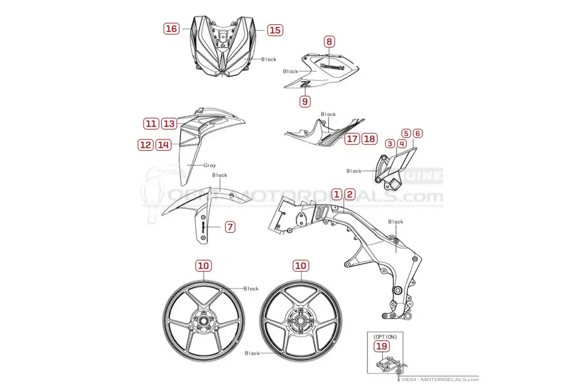 Adesivi per Kawasaki Z1000 | ZR1000 2019 • Kawasaki Adesivi OEM