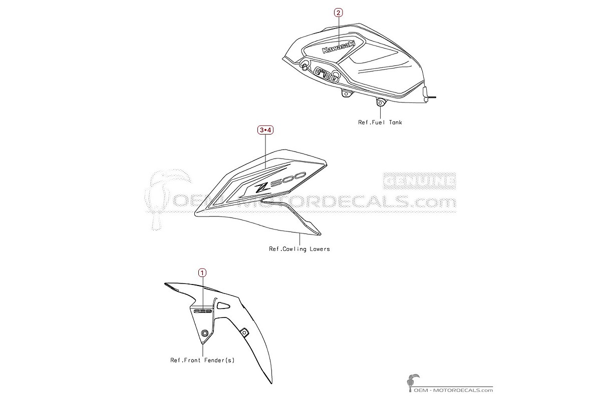 Pegatinas para Kawasaki Z500 | ER500 2026 • Kawasaki Pegatinas OEM