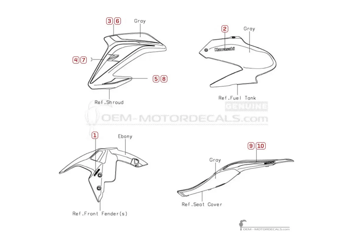 Decals for Kawasaki Z900 | ZR900 2019 • Kawasaki OEM Decals