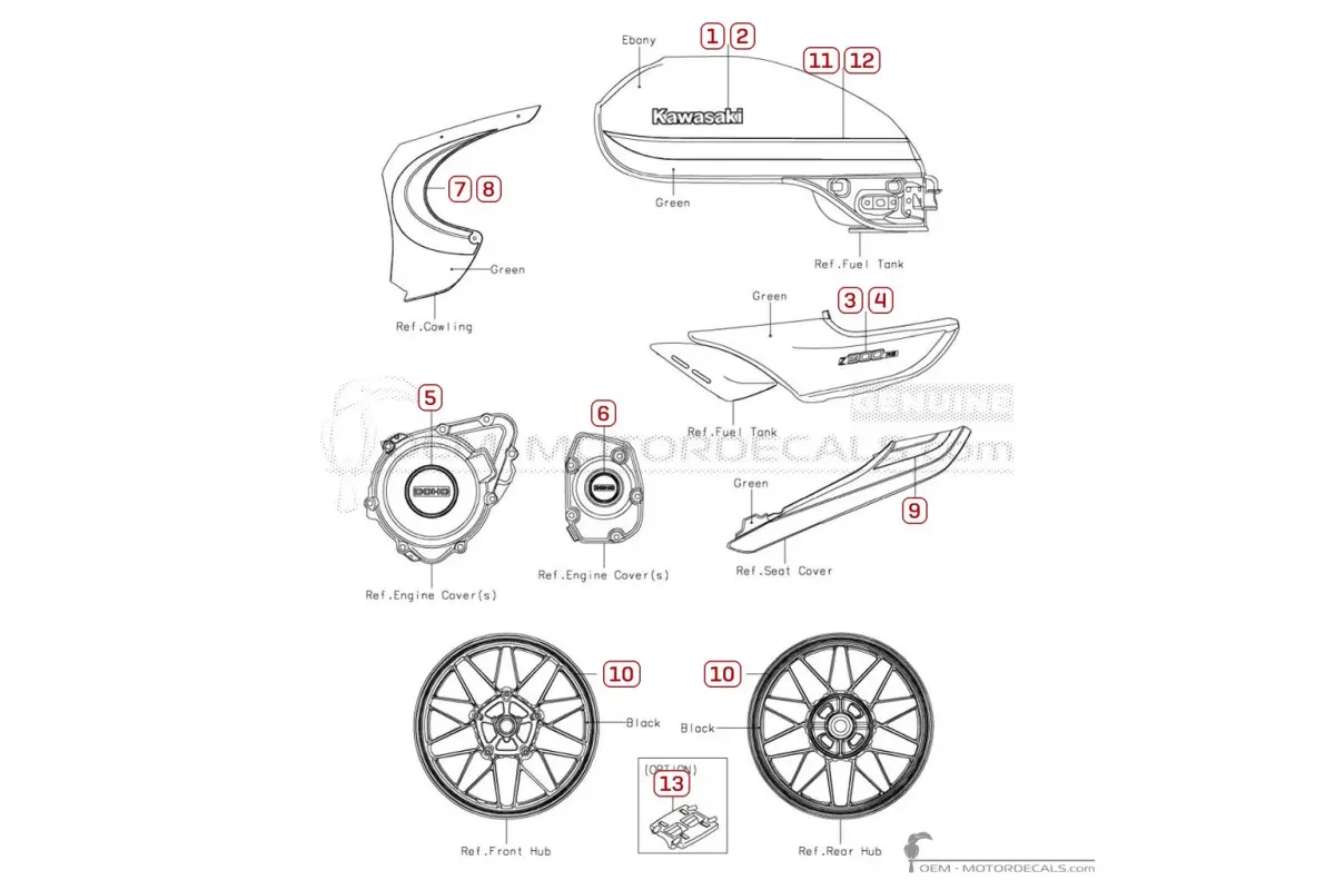 Decals for Kawasaki Z900RS CAFE | ZR900 2020 • Kawasaki OEM Decals