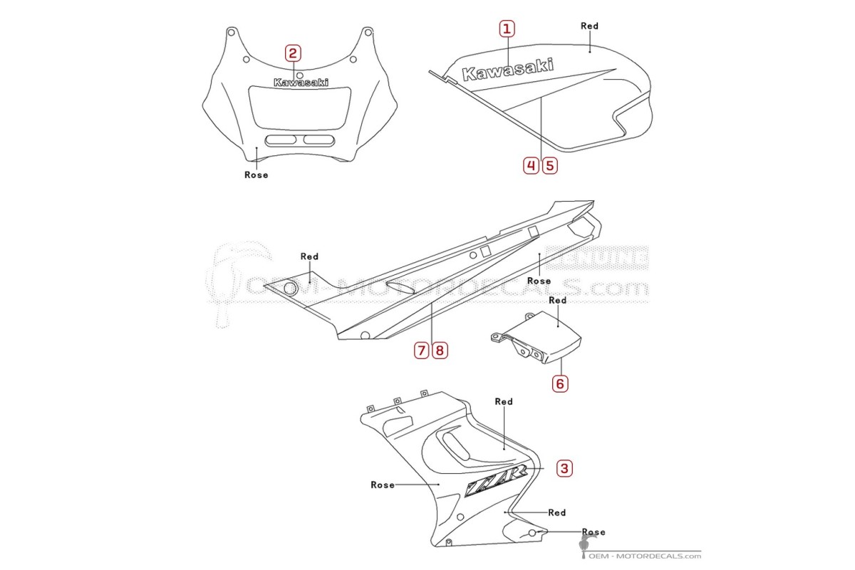 Autocollants pour Kawasaki ZZ-R250 | EX250 1994 • Kawasaki Autocollants OEM