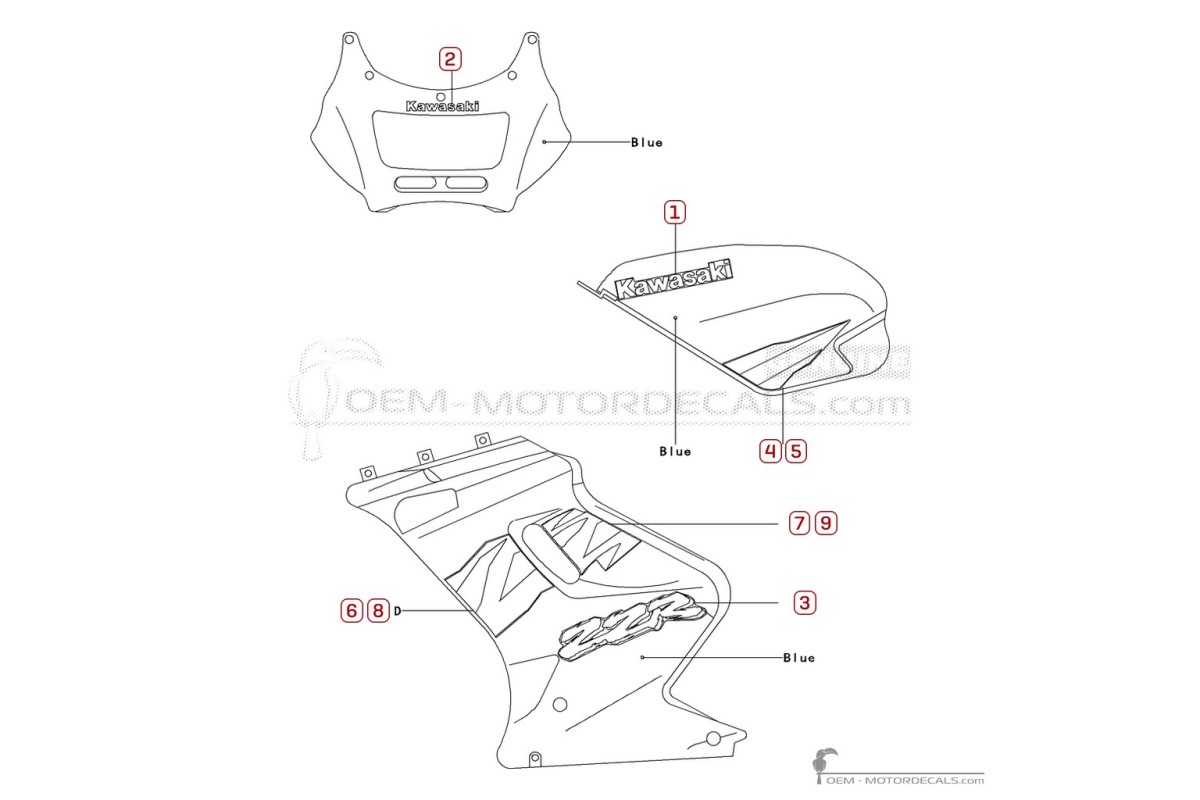 Autocollants pour Kawasaki ZZ-R250 | EX250 1996 • Kawasaki Autocollants OEM