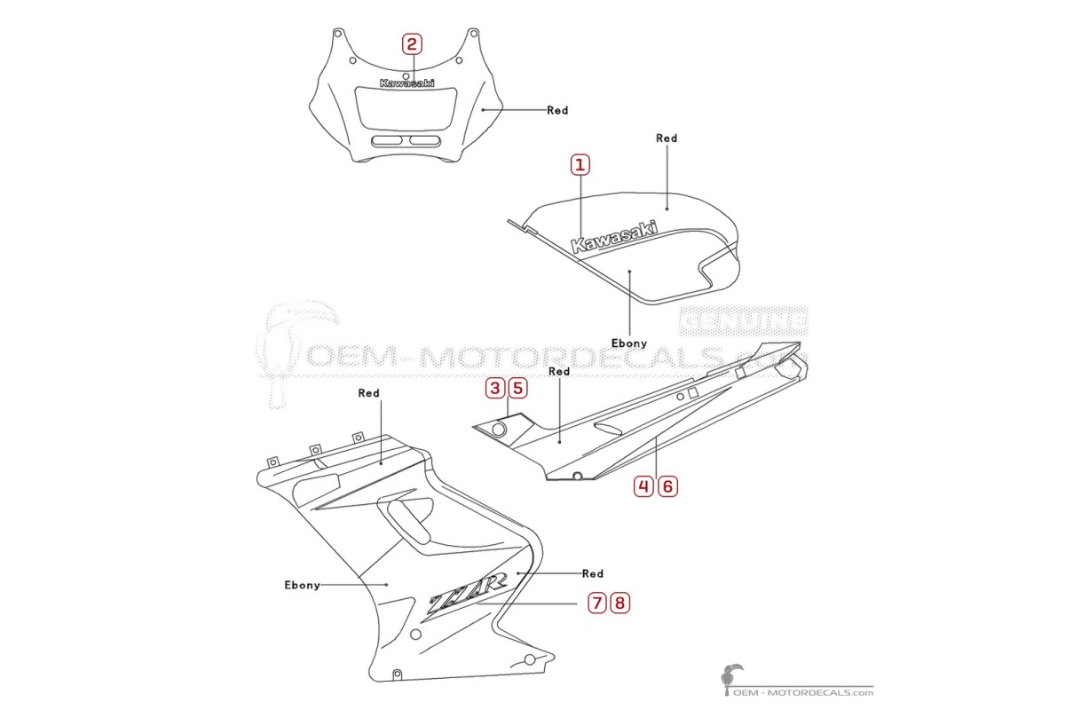 Autocollants pour Kawasaki ZZ-R250 | EX250 1999 • Kawasaki Autocollants OEM