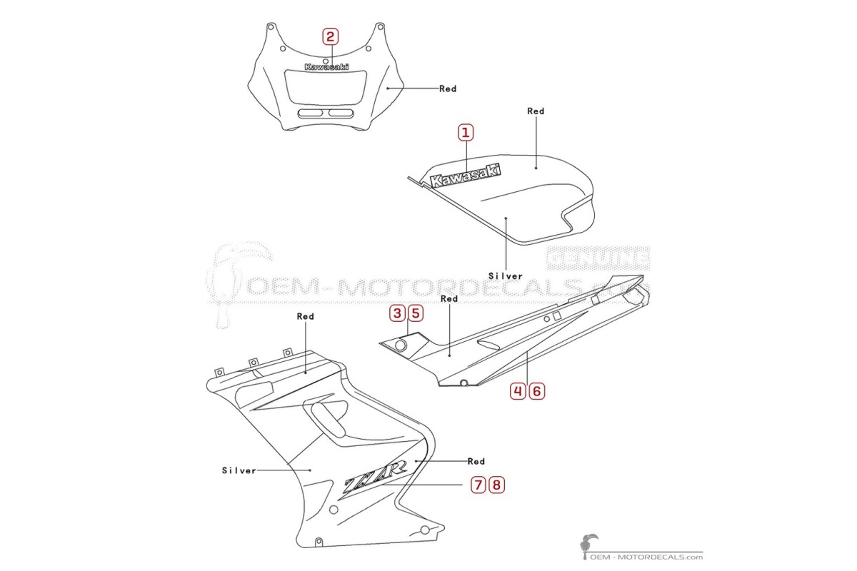 Autocollants pour Kawasaki ZZ-R250 | EX250 2001 • Kawasaki Autocollants OEM