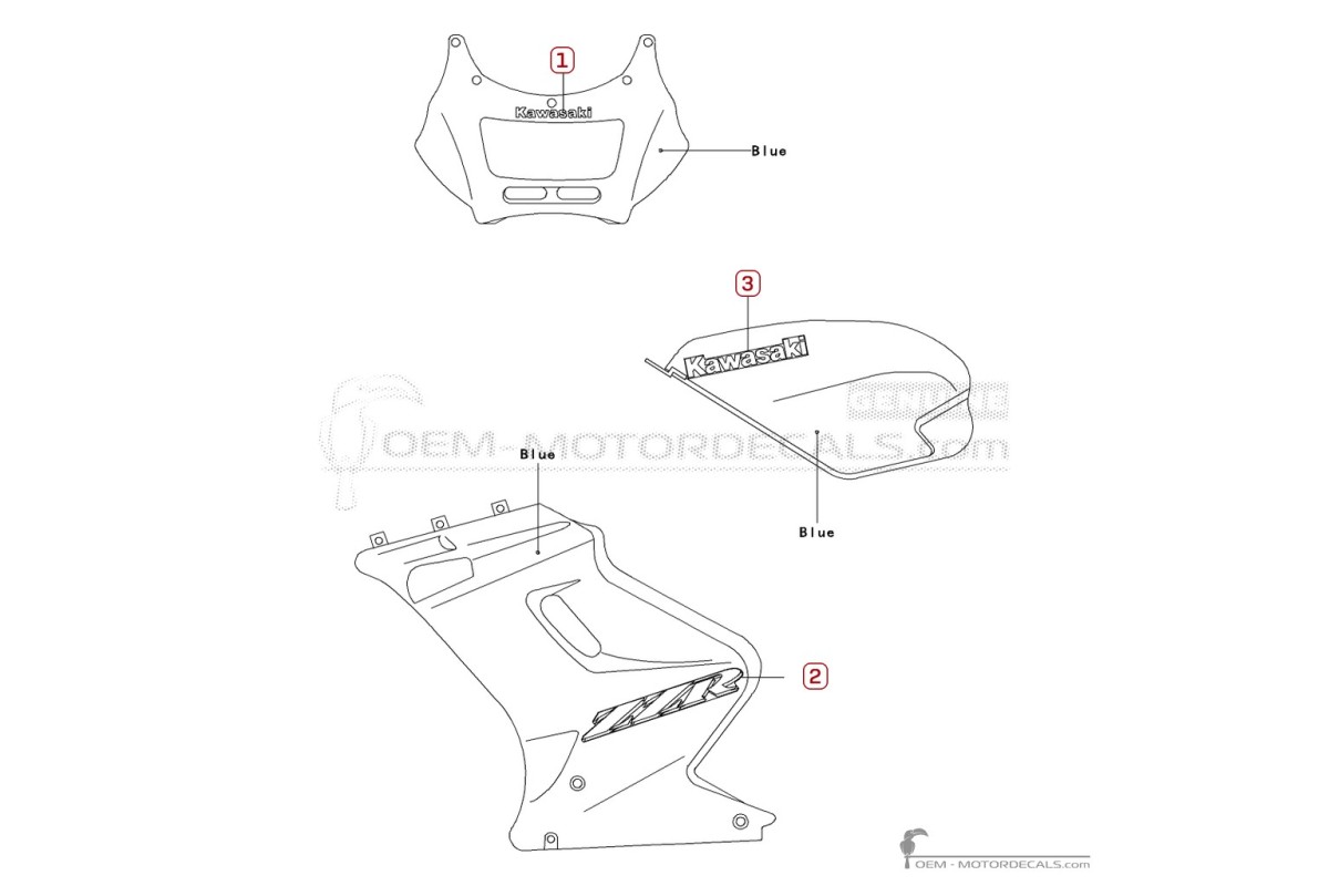 Autocollants pour Kawasaki ZZ-R250 | EX250 2007 • Kawasaki Autocollants OEM
