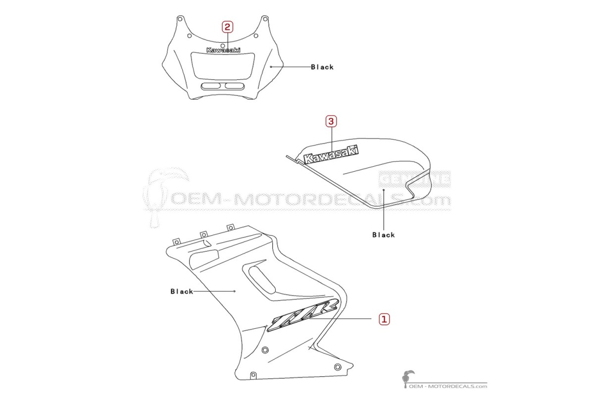 Autocollants pour Kawasaki ZZ-R250 | EX250 2007 • Kawasaki Autocollants OEM