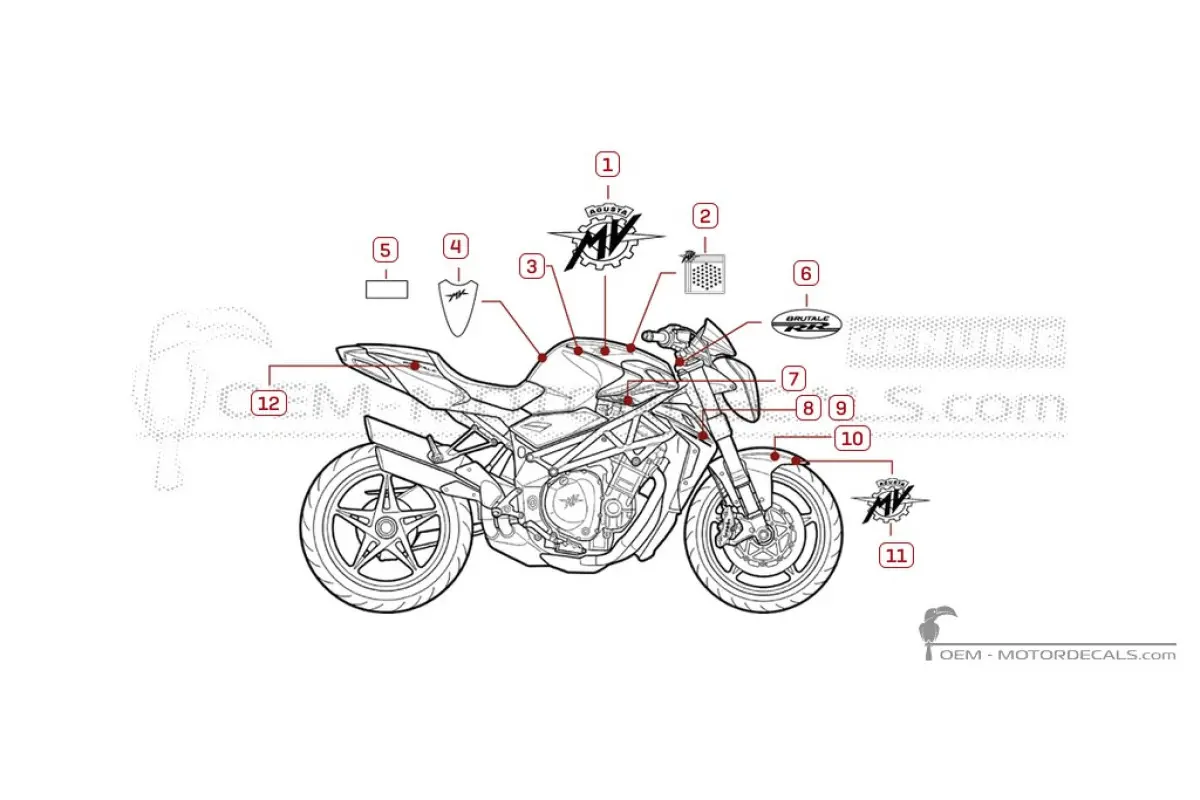 Adesivi per MV Agusta BRUTALE 1090RR 2012 • MV Agusta Adesivi OEM