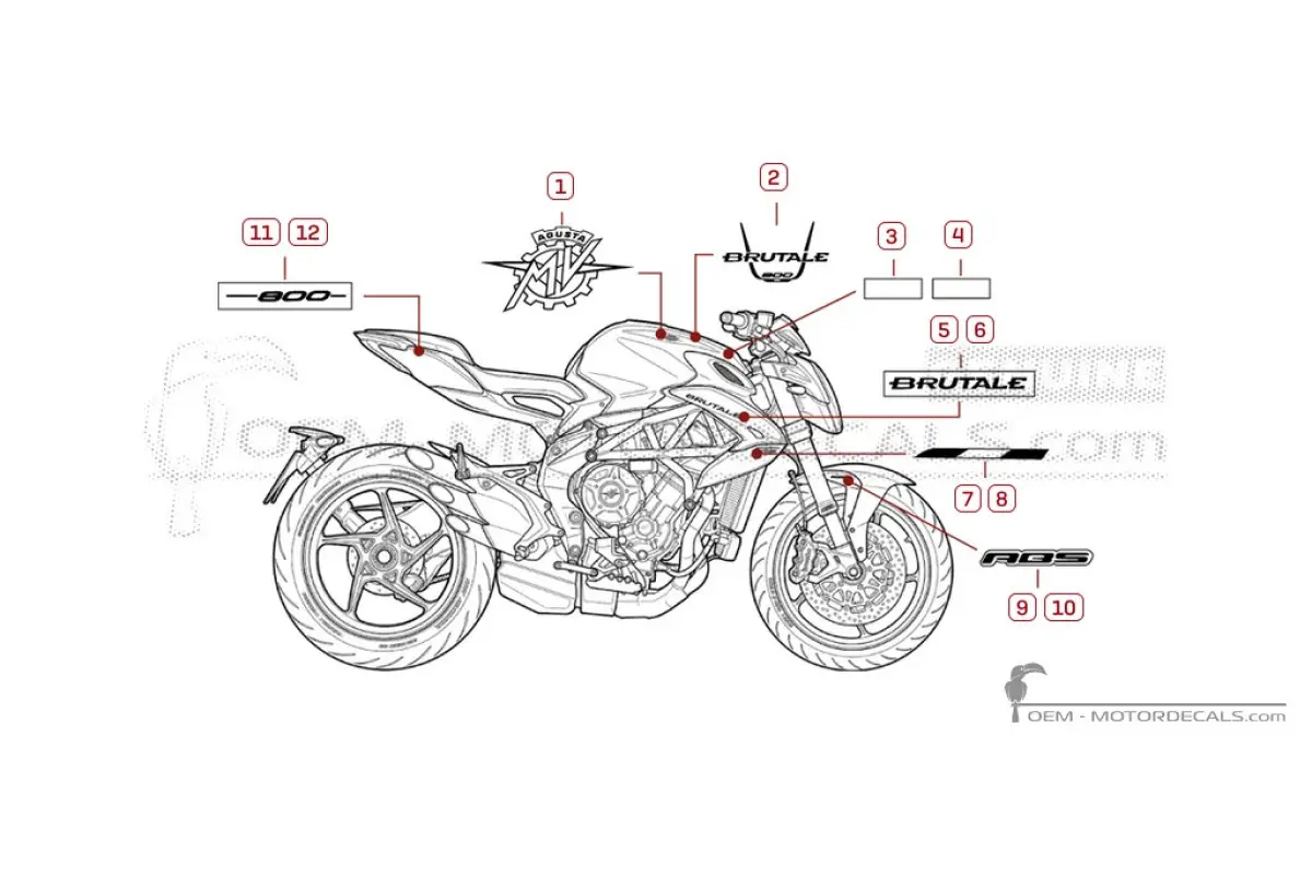 Pegatinas para MV Agusta BRUTALE 800 2016 • MV Agusta Pegatinas OEM