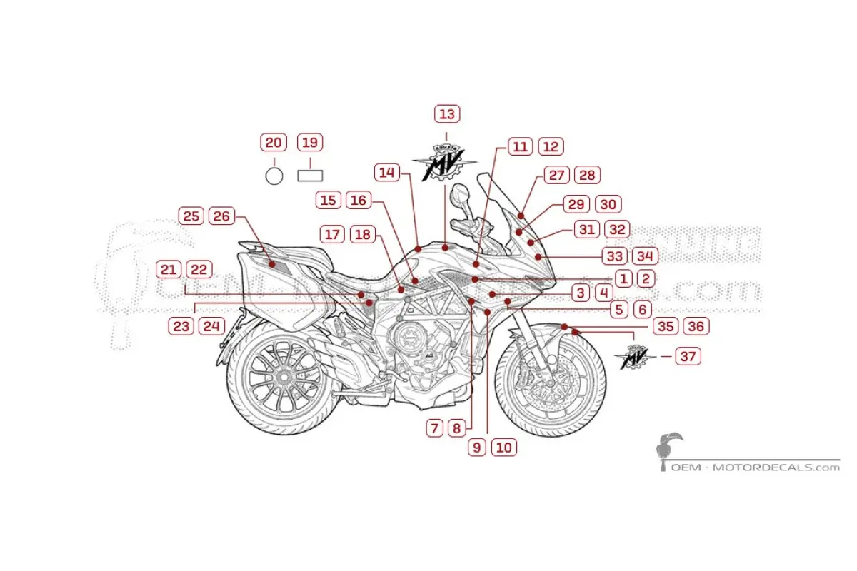 Aufkleber für MV Agusta TURISMO VELOCE 800 RC SCS 2022 • MV Agusta OEM-Aufkleber