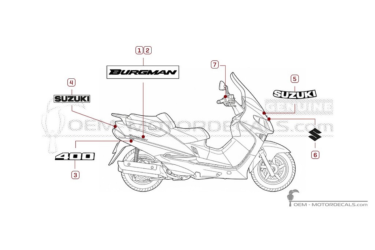 Autocollants pour Suzuki AN400 BURGMAN 1999 • Suzuki Autocollants OEM
