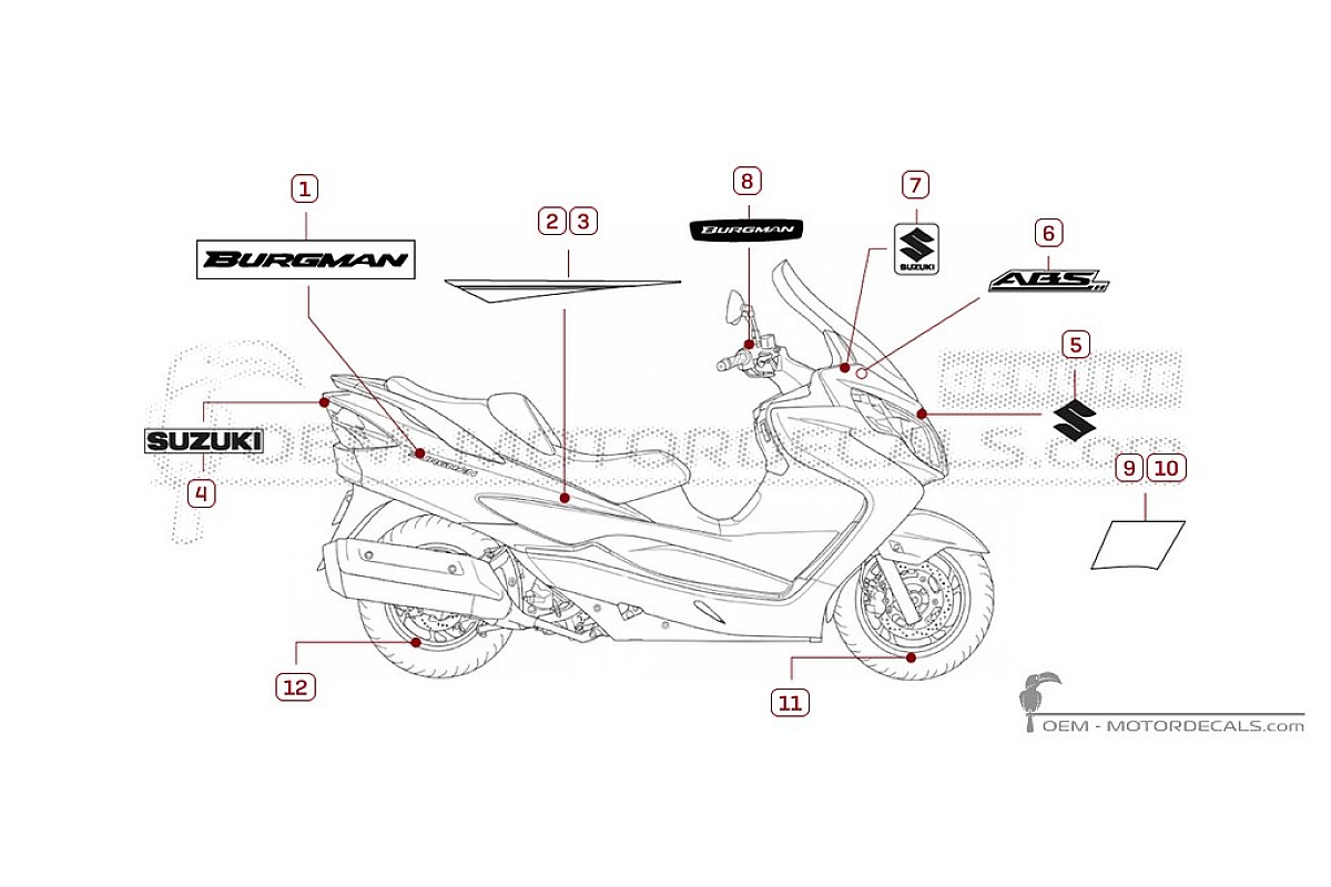 Aufkleber für Suzuki AN400 BURGMAN 2012 • Suzuki OEM-Aufkleber