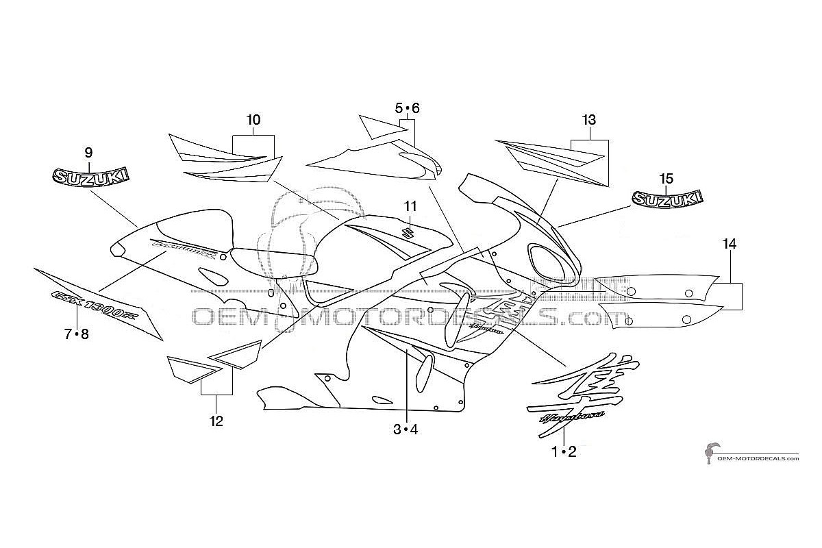 Naklejki do Suzuki GSX1300R Hayabusa 2005 - Czerwony • Suzuki Naklejki OEM
