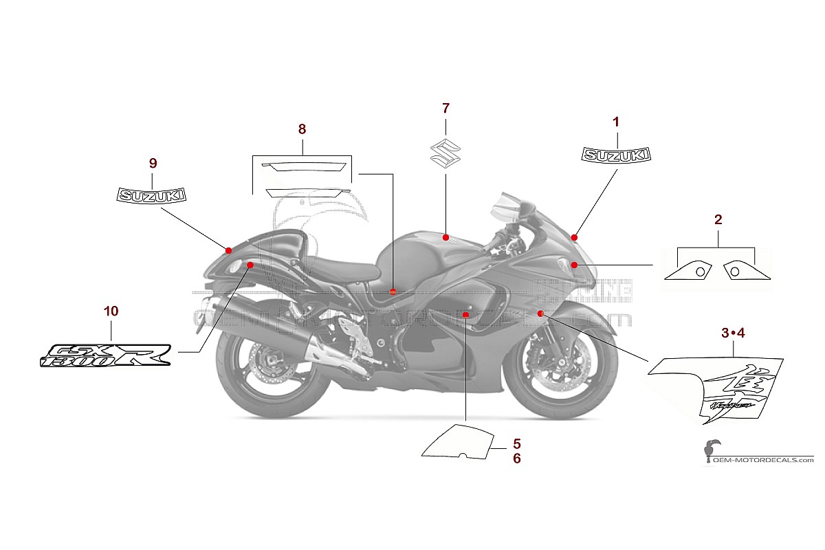 Decals for Suzuki GSX1300R HAYABUSA 2014 50th Anniversary Edition - Red • Suzuki OEM Decals