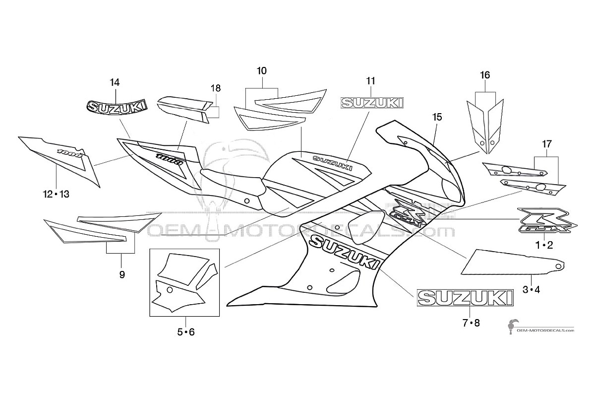 Naklejki do Suzuki GSXR1000 2003 - Niebieski • Suzuki Naklejki OEM